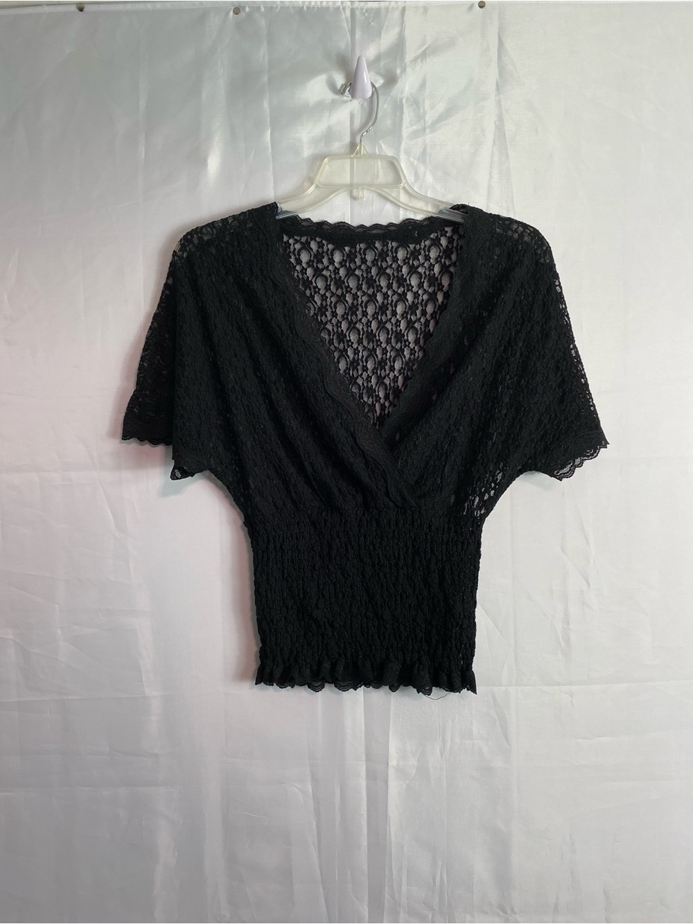Black Lace V-Neck Women's Top